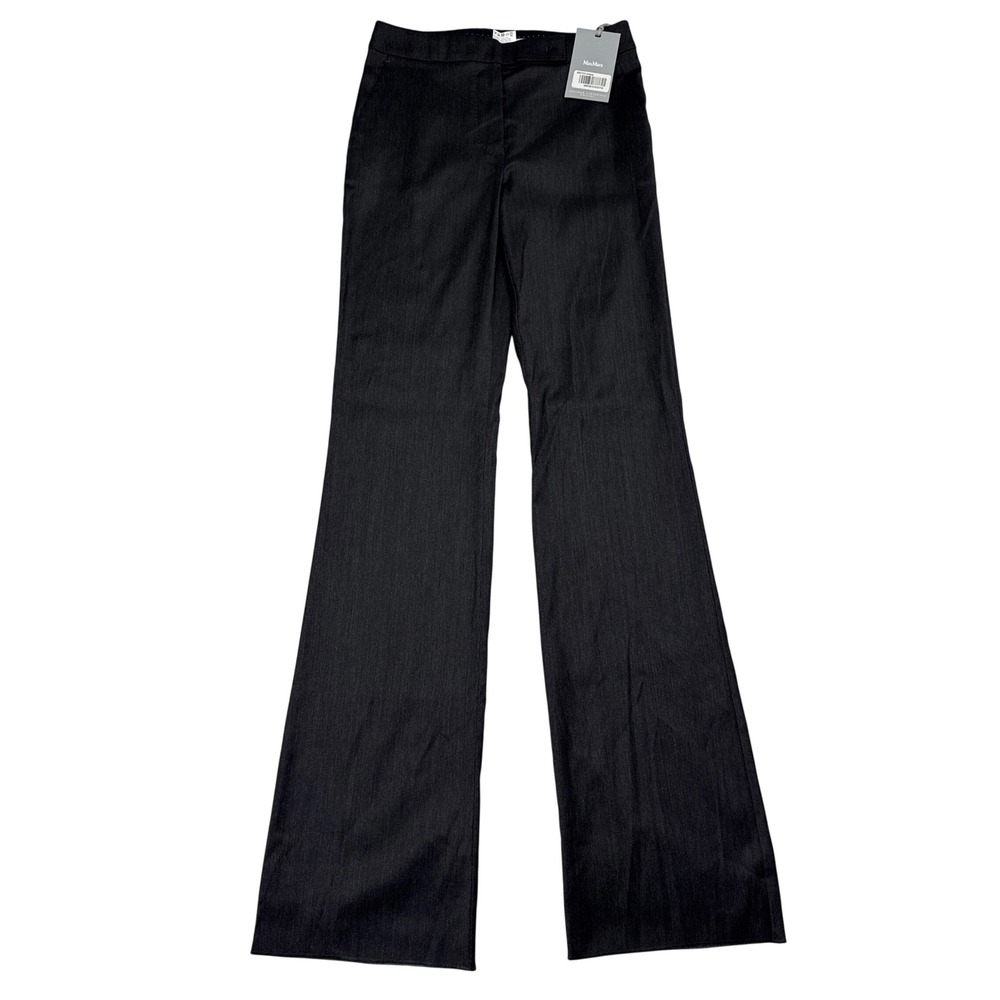 MaxMara Pants Womens Size 2 Dark Gray Silk Wool Blend Unhemmed Career Office NEW